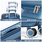 Tavoxda Lightweight Hard Shell Travel Suitcase Sets of 4 Blue
