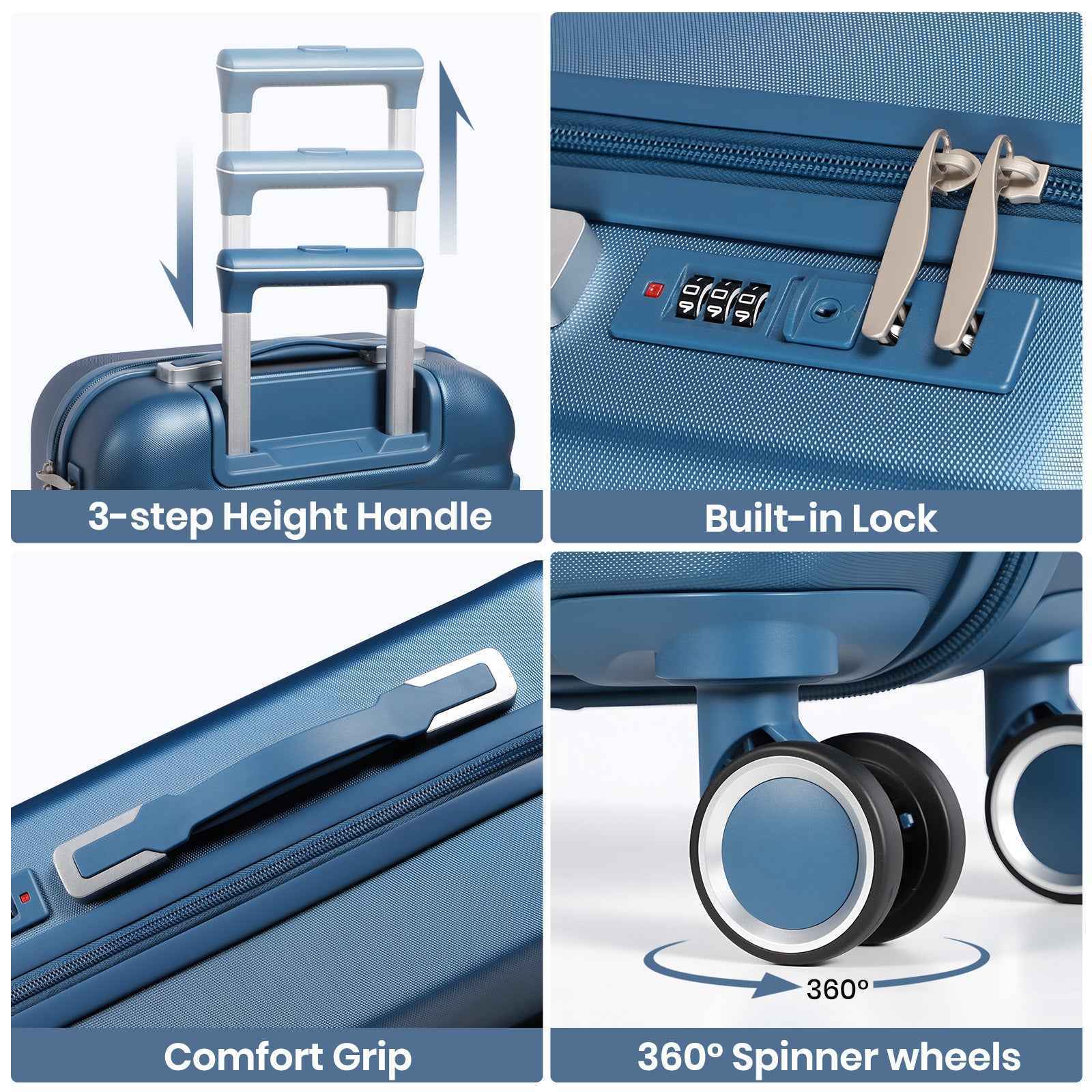 Tavoxda Lightweight Hard Shell Travel Suitcase Sets of 4 Blue