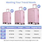 Tavoxda Lightweight PP Hardshell 3 Piece Luggage Sets Pink