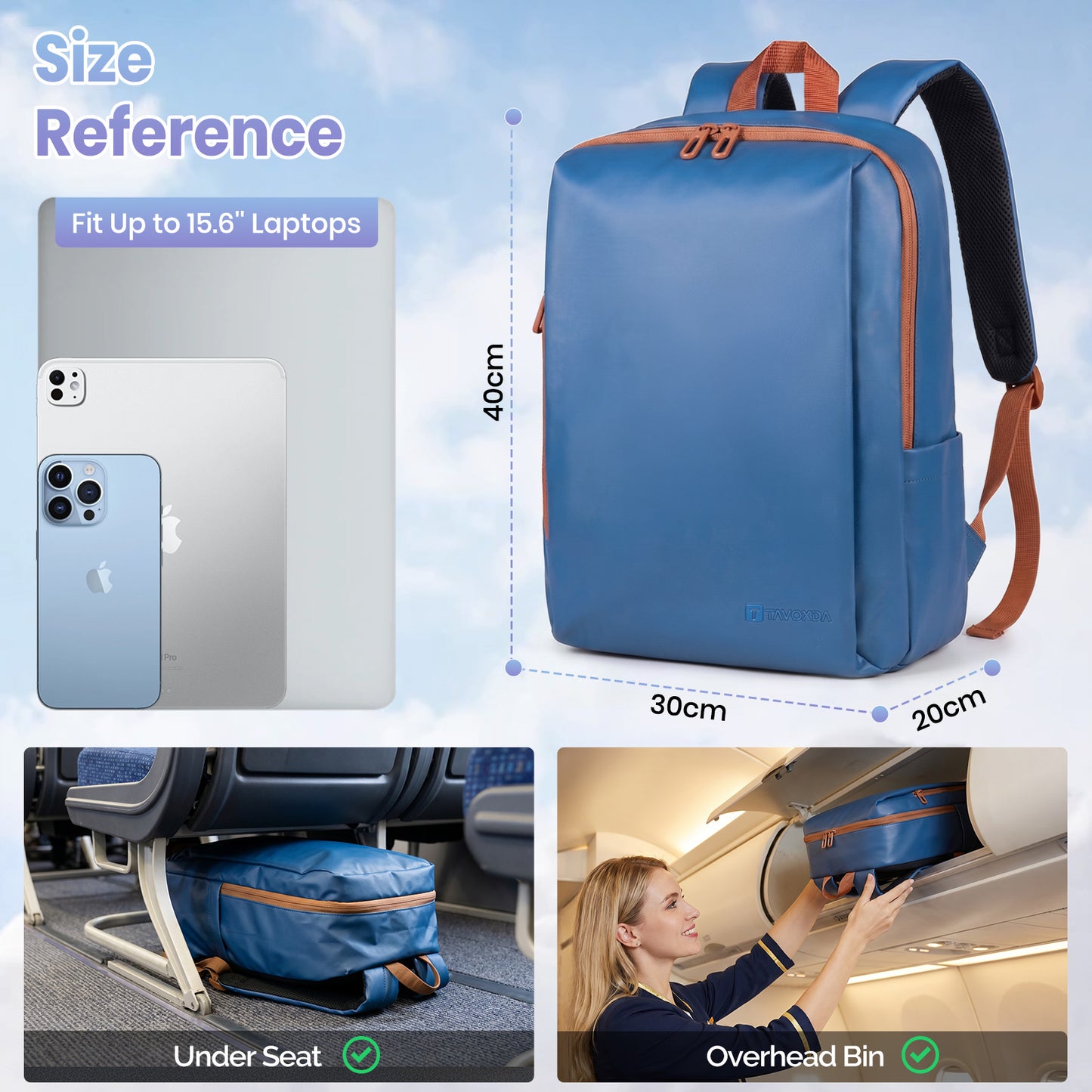 Lightweight Laptop Backpack with Toiletry Bag Blue