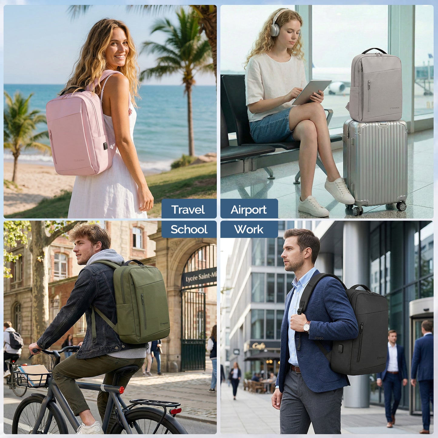Lightweight Laptop Backpack with USB Charging Port in Grey