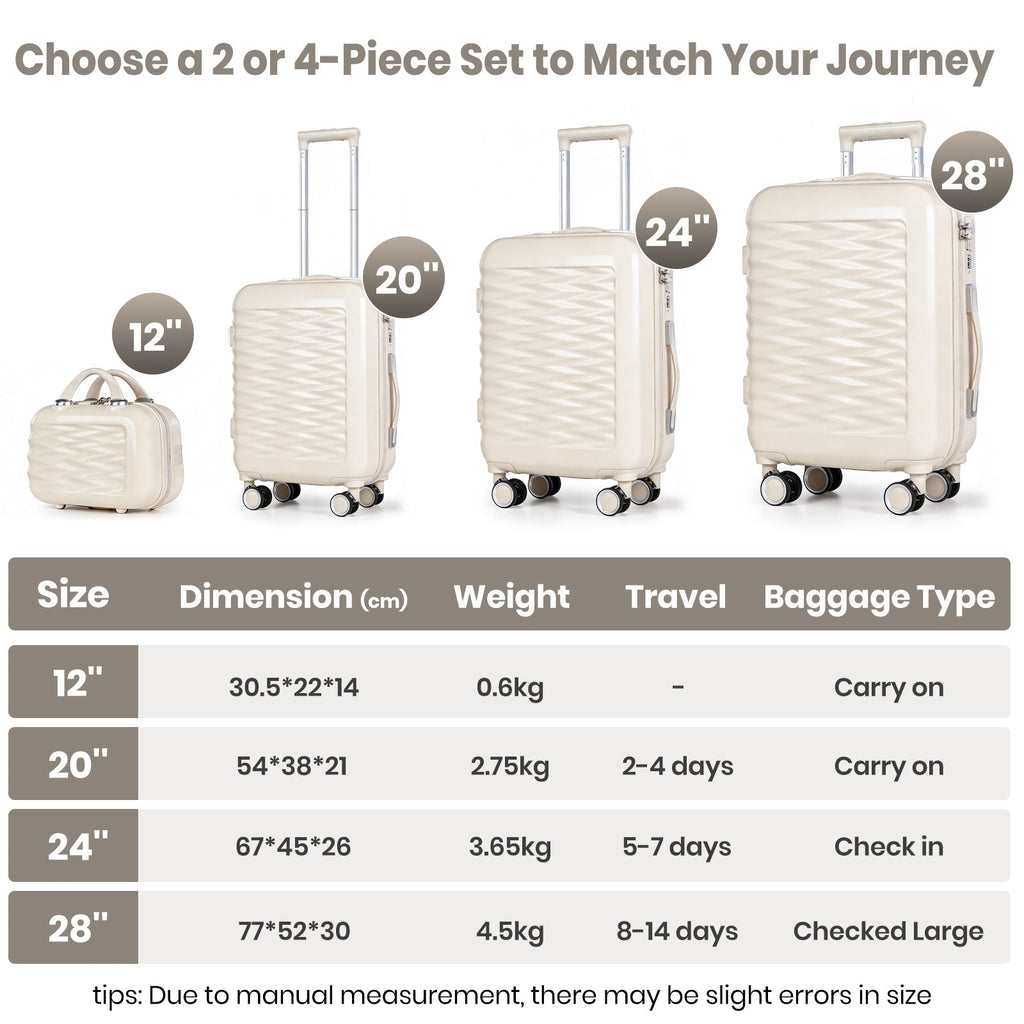 Tavoxda Lightweight Hard Shell Travel Suitcase Sets of 4 White