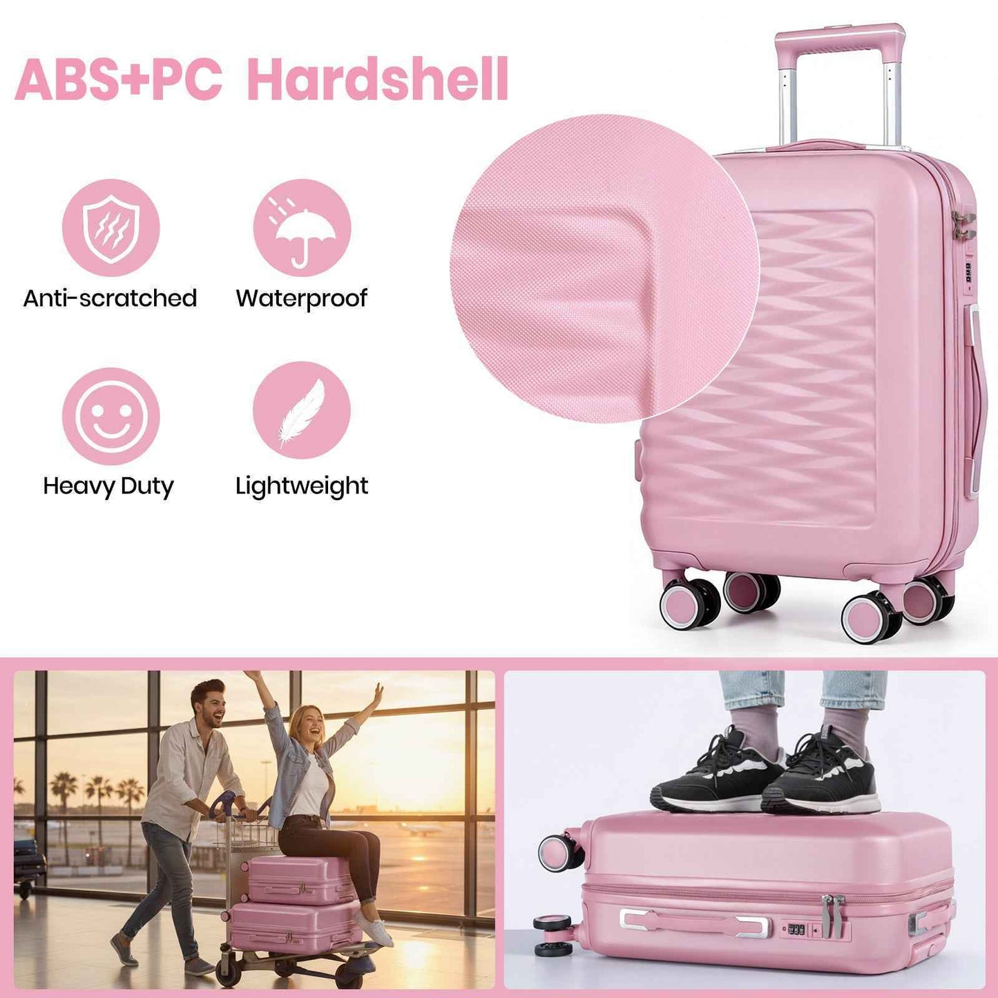 Tavoxda Lightweight Hard Shell Travel Suitcase Sets of 4 Pink