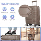 Tavoxda Lightweight PP Hardshell 3 Piece Luggage Sets Brown