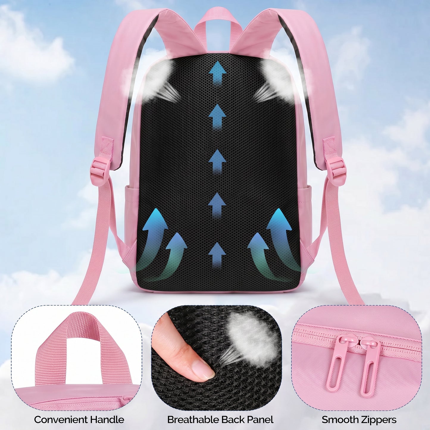 Lightweight Laptop Backpack with Toiletry Bag Pink