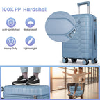 Tavoxda Lightweight PP Hardshell 3 Piece Luggage Sets Light Blue