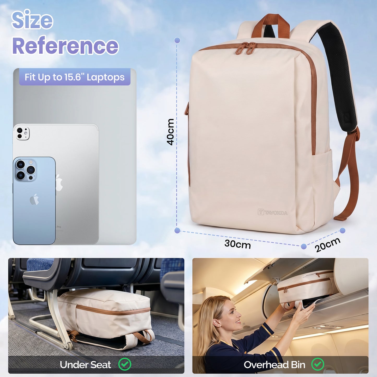 Lightweight Laptop Backpack with Toiletry Bag Cream