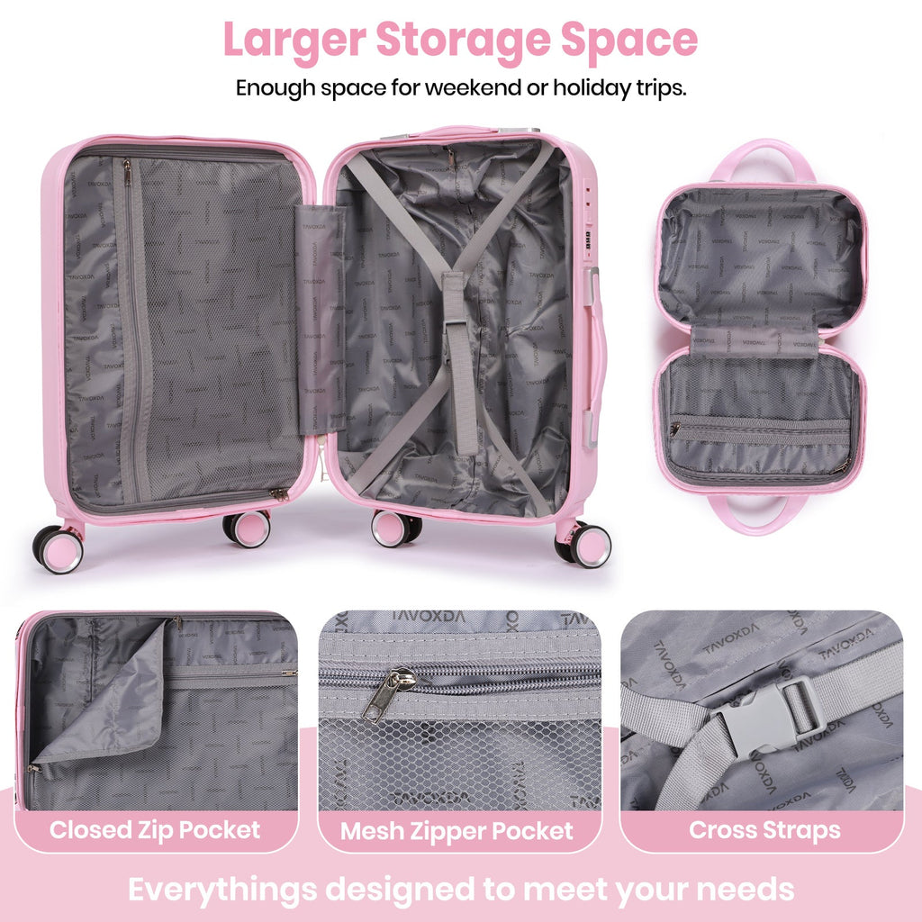 Tavoxda Lightweight Hard Shell Travel Suitcase Sets of 4 Pink