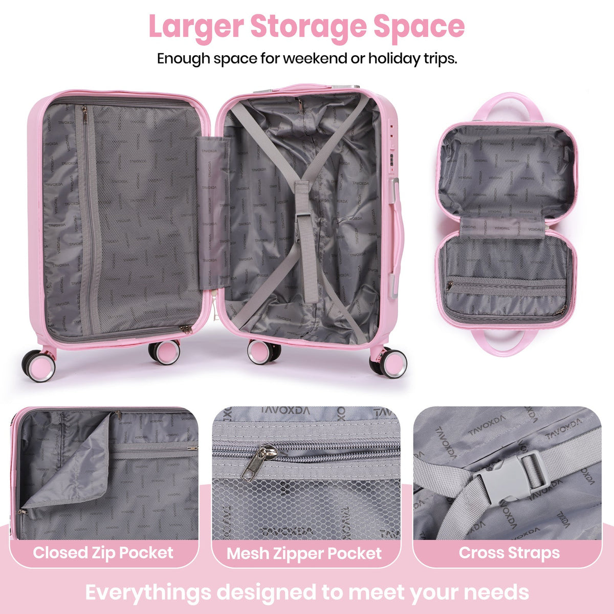Tavoxda Lightweight Hard Shell Travel Suitcase Sets of 4 Pink