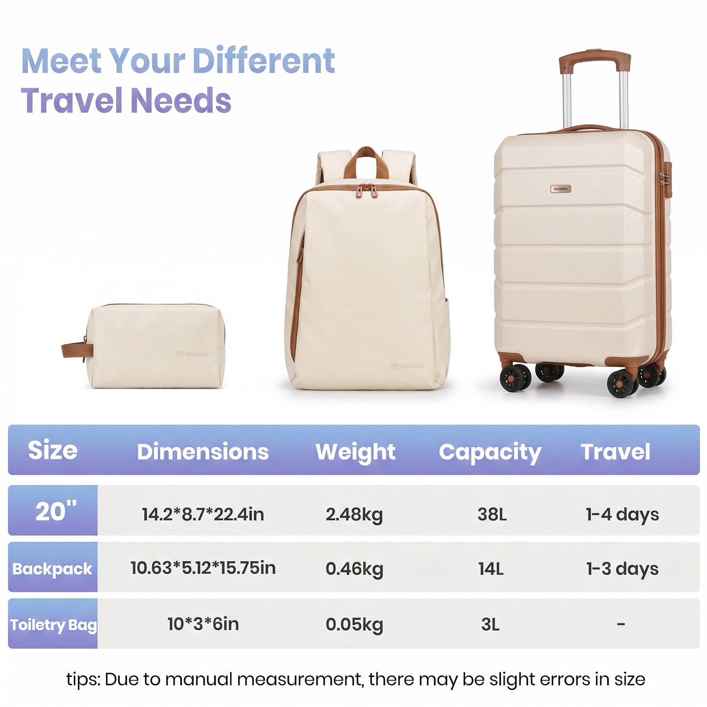 Lightweight Cabin Suitcase with Travel Backpack Set