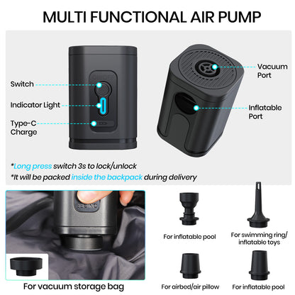 Travel Backpack with Charging Port and Pump