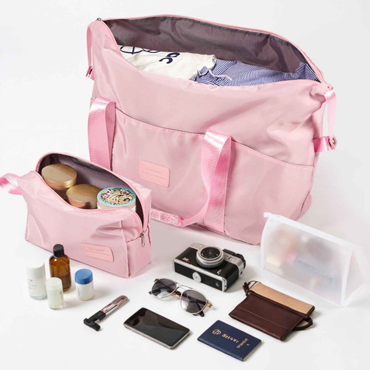 Duffel Bag & Toiletry Case Pink