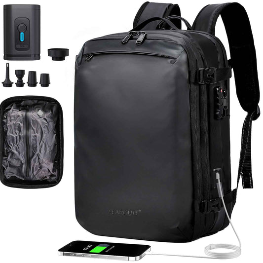 Expandable Vacuum Travel Backpack with Pump Black
