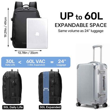 Expandable Vacuum Travel Backpack with Pump Black