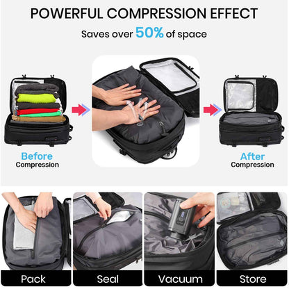 Expandable Vacuum Travel Backpack with Pump Black