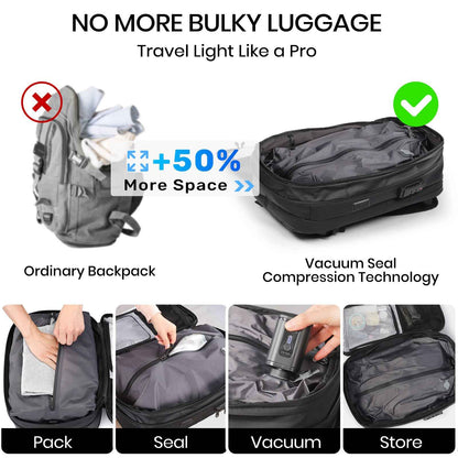 Expandable Vacuum Travel Backpack with Pump Black