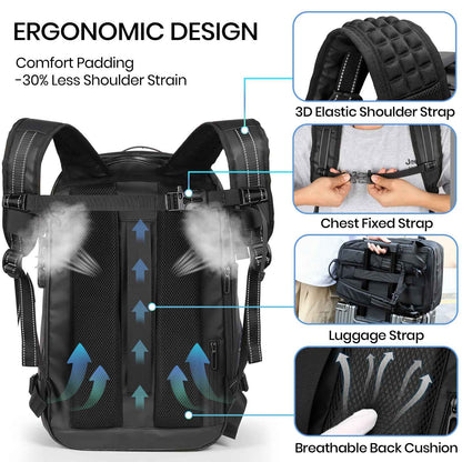 Expandable Vacuum Travel Backpack with Pump Black