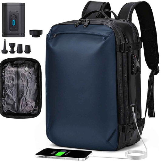 Expandable Vacuum Travel Backpack with Pump Blue