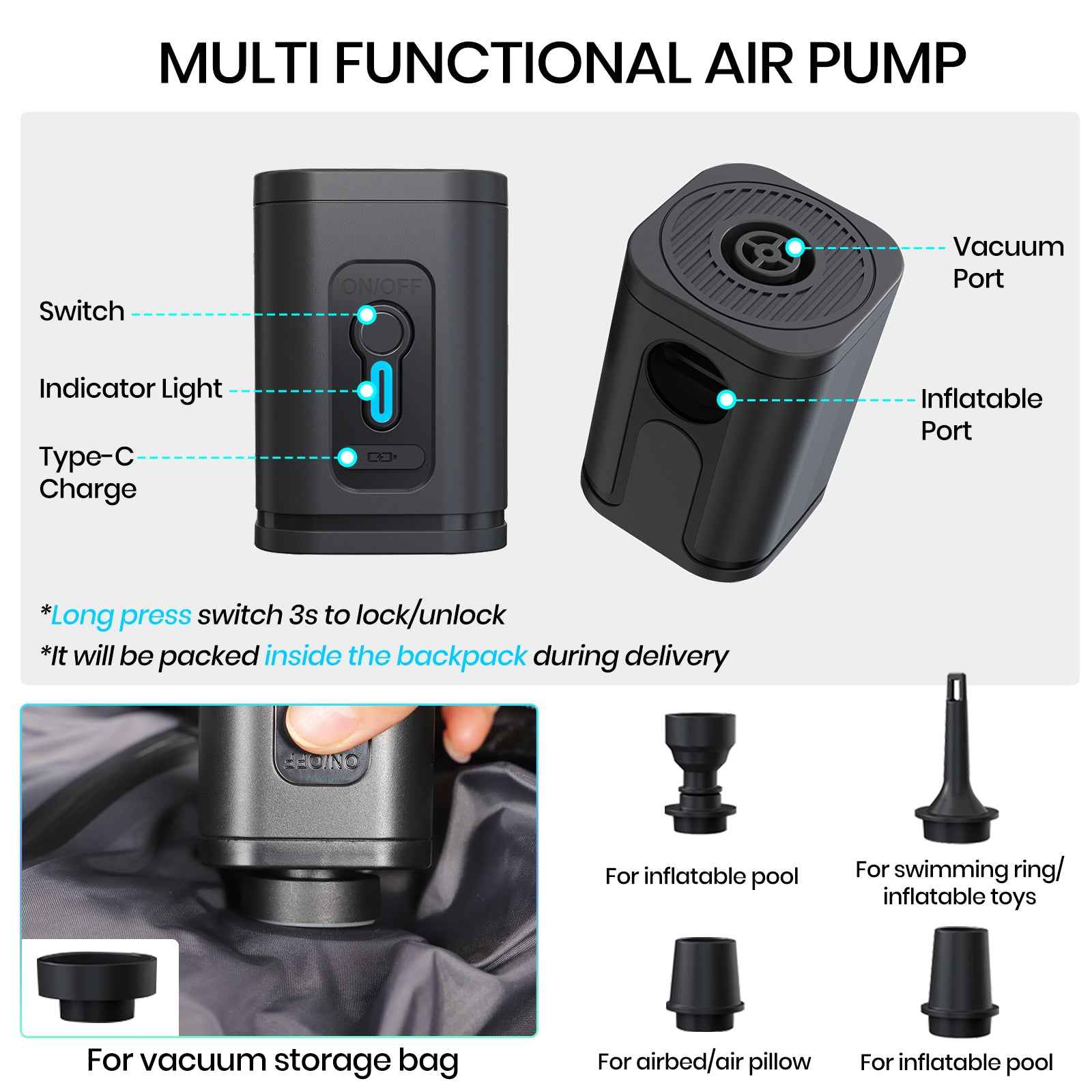 Expandable Vacuum Travel Backpack with Pump Gold