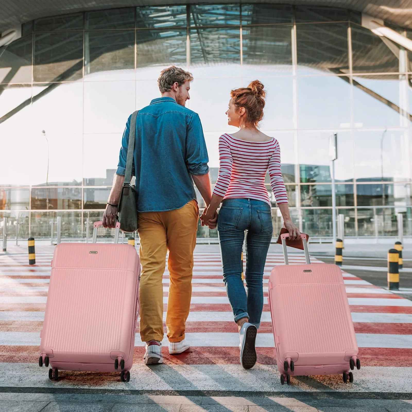 Hard Shell Lightweight Luggage Sets 2 Pink (21 inch & 24 inch)