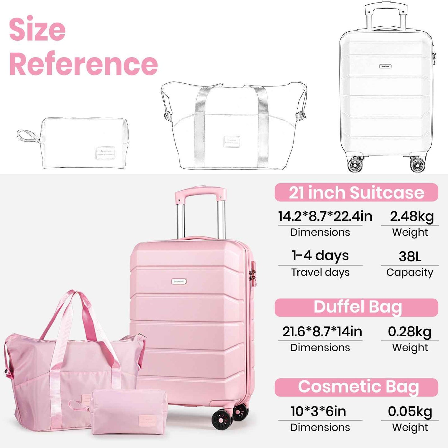 Lightweight Cabin Luggage Set Pink