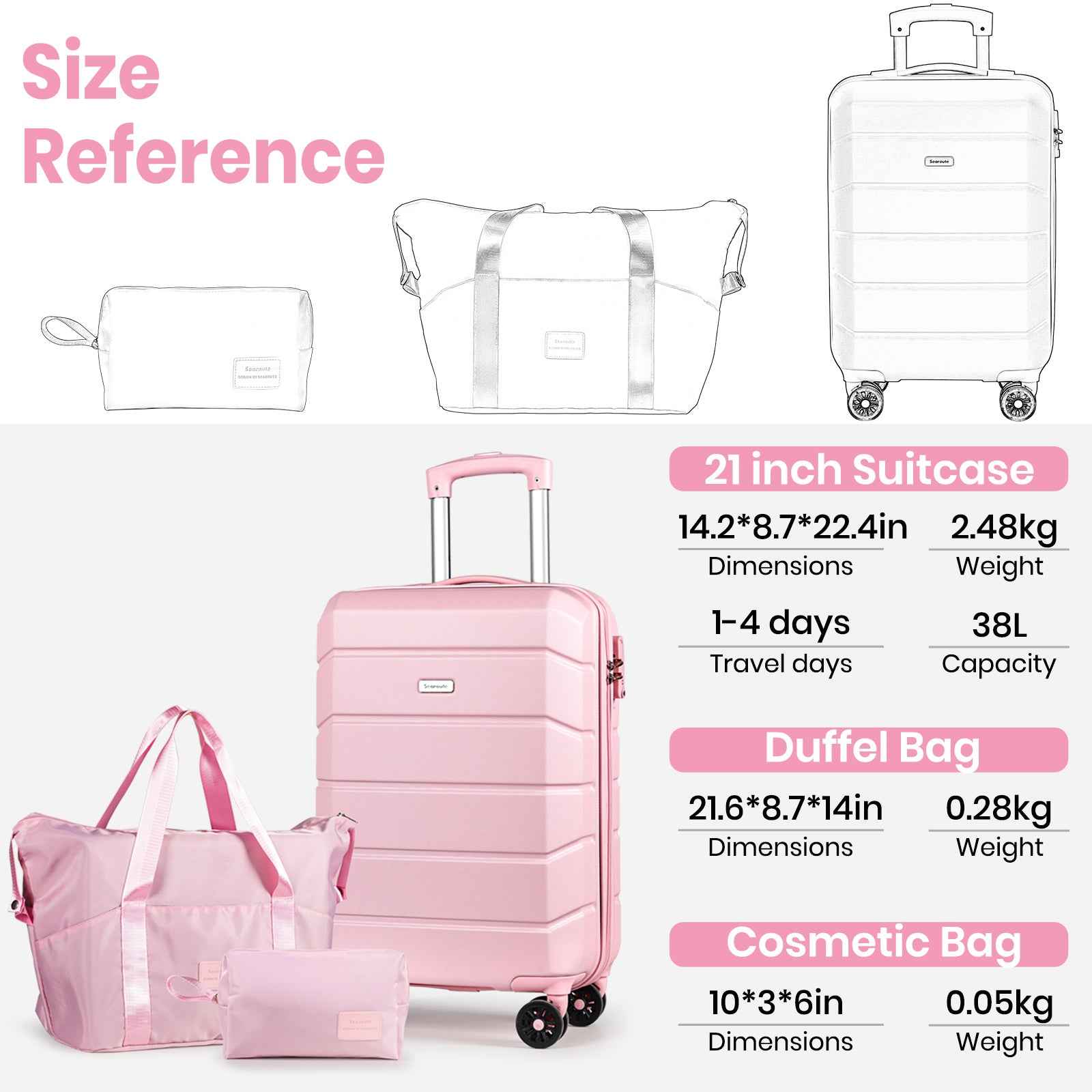 Lightweight Cabin Luggage Set Pink