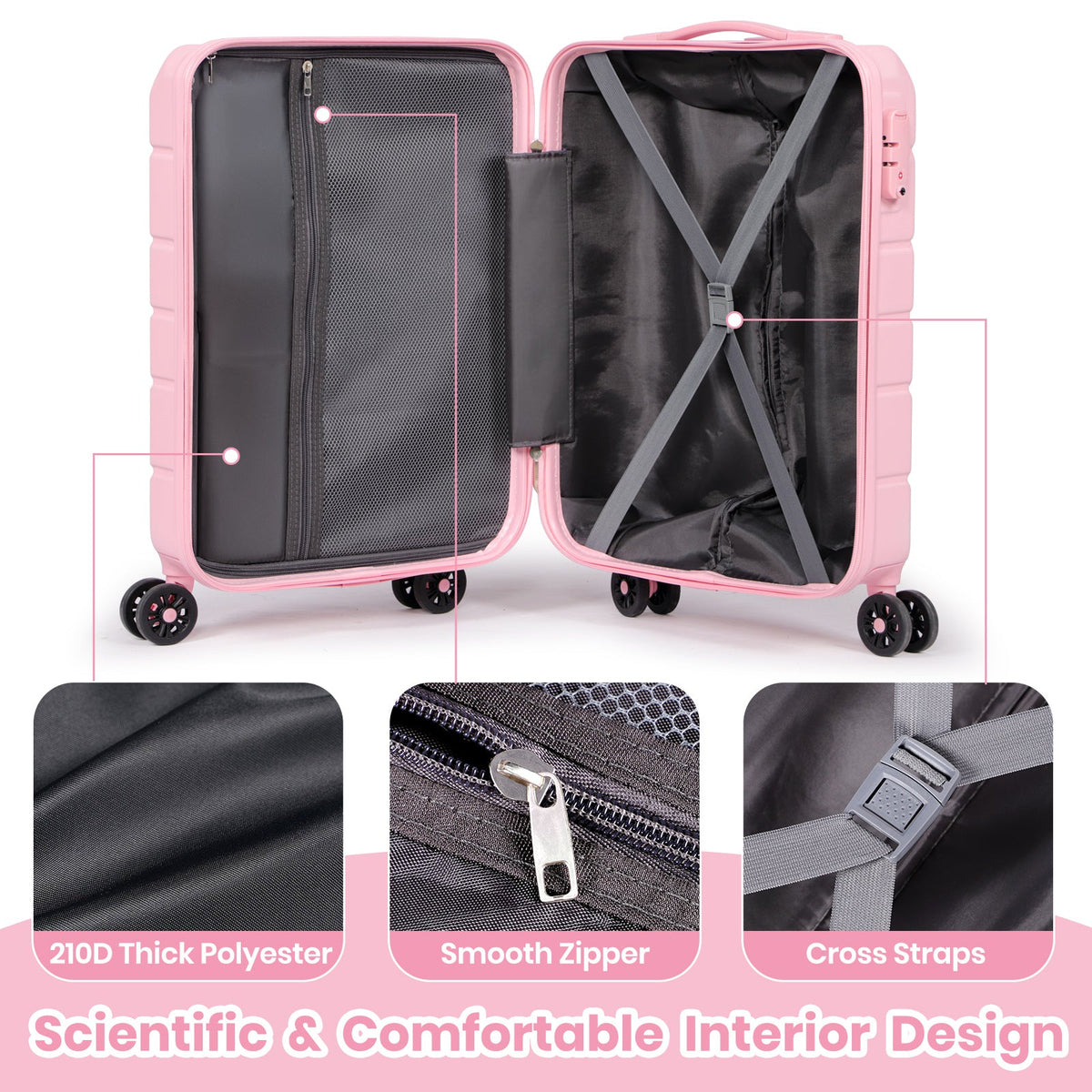 Lightweight Cabin Luggage Set Pink