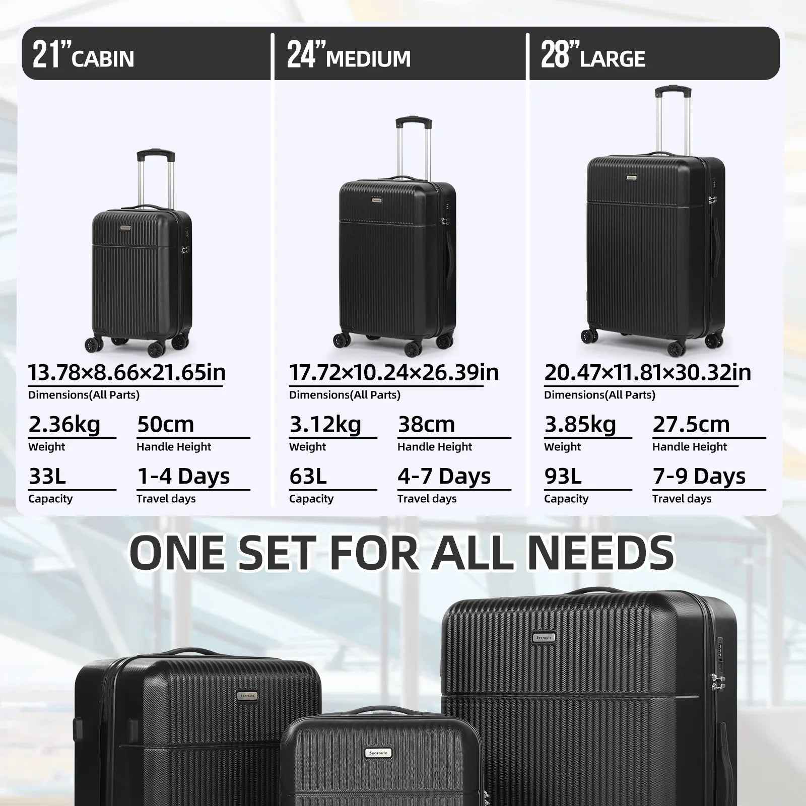 Hard Shell Travel Suitcase Sets 3 Black