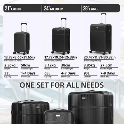 Hard Shell Travel Suitcase Sets 3 Black