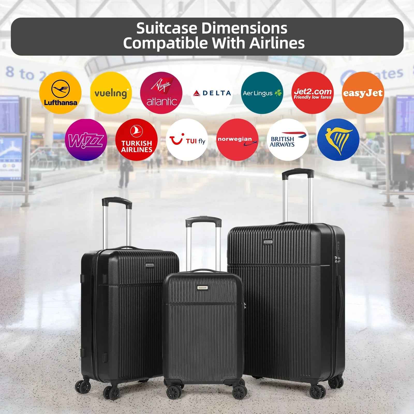 Hard Shell Travel Suitcase Sets 3 Black