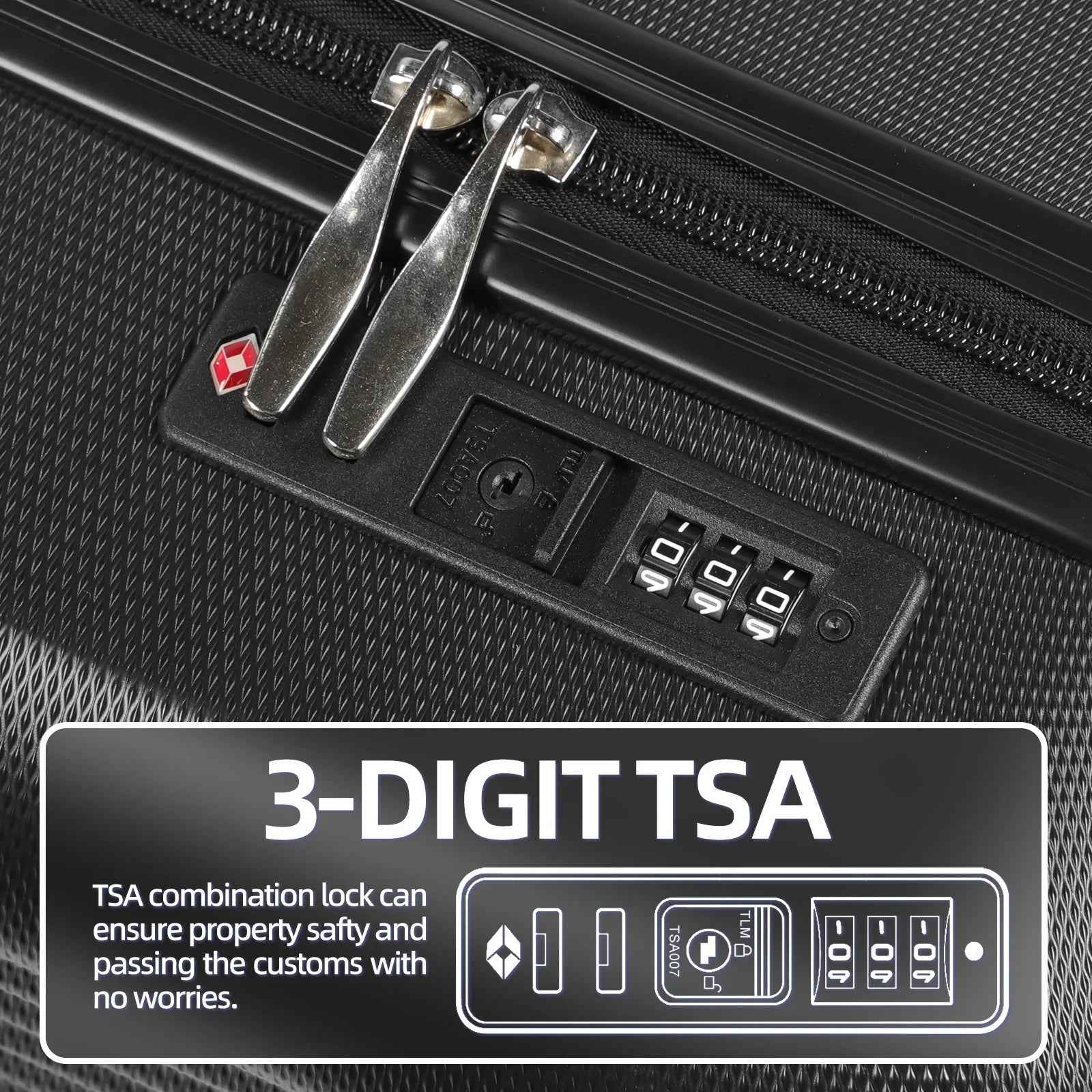 Hard Shell Travel Suitcase Sets 3 Black