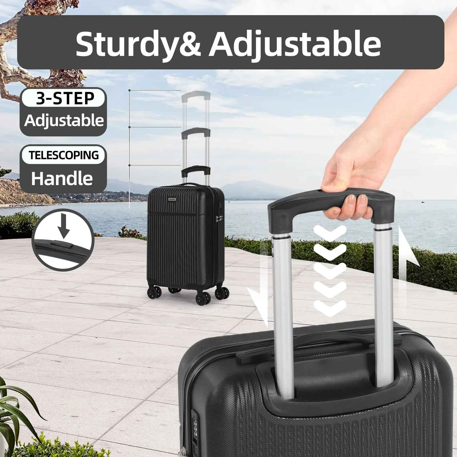 Hard Shell Travel Suitcase Sets 3 Black