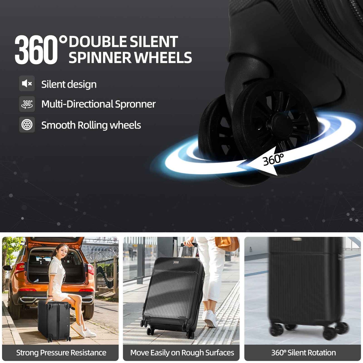 Hard Shell Travel Suitcase Sets 3 Black