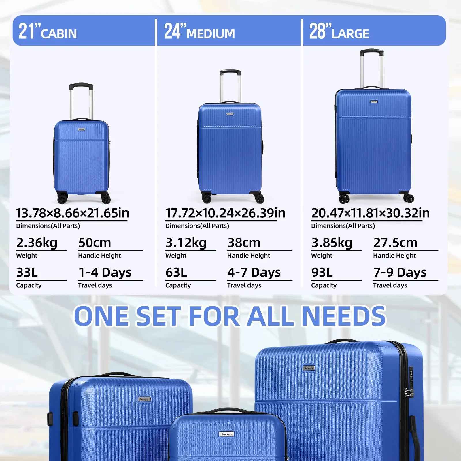 Hard Shell Travel Suitcase Sets 3 Blue