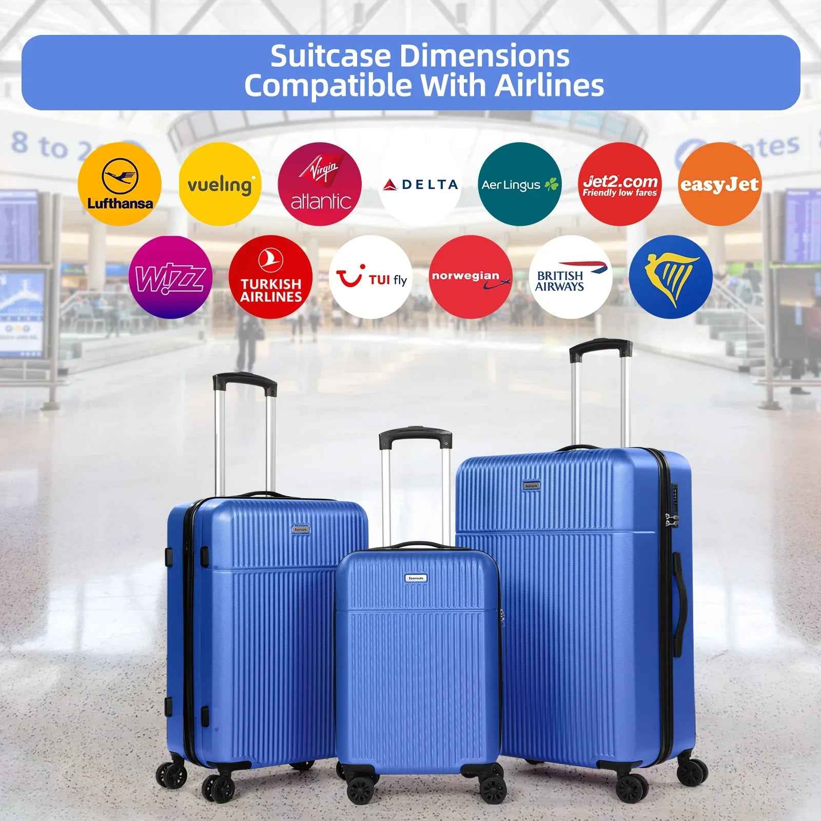 Hard Shell Travel Suitcase Sets 3 Blue