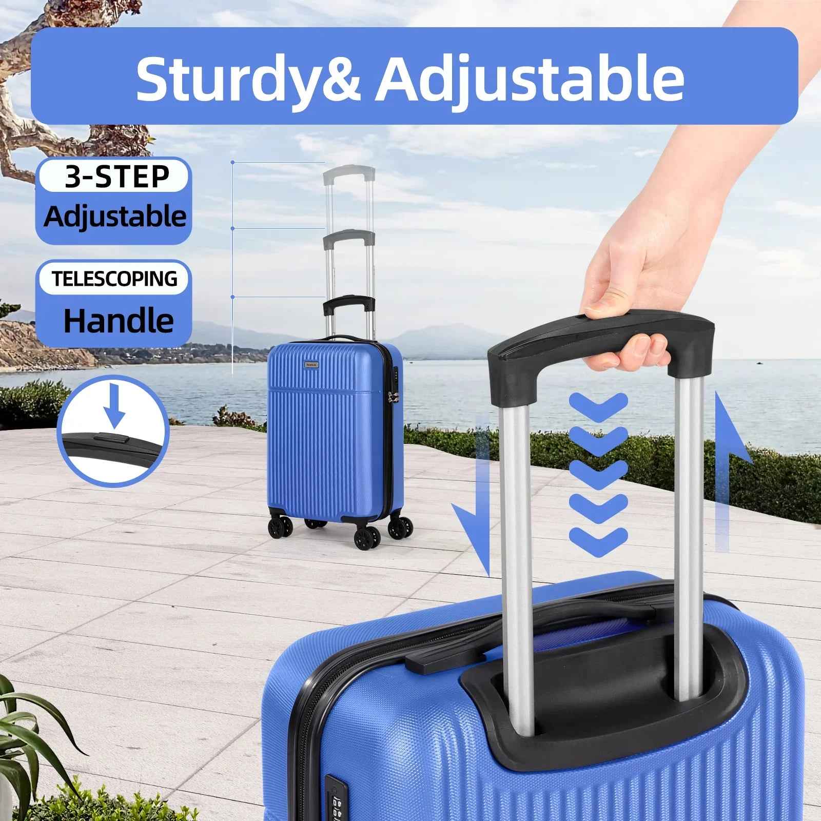 Hard Shell Travel Suitcase Sets 3 Blue