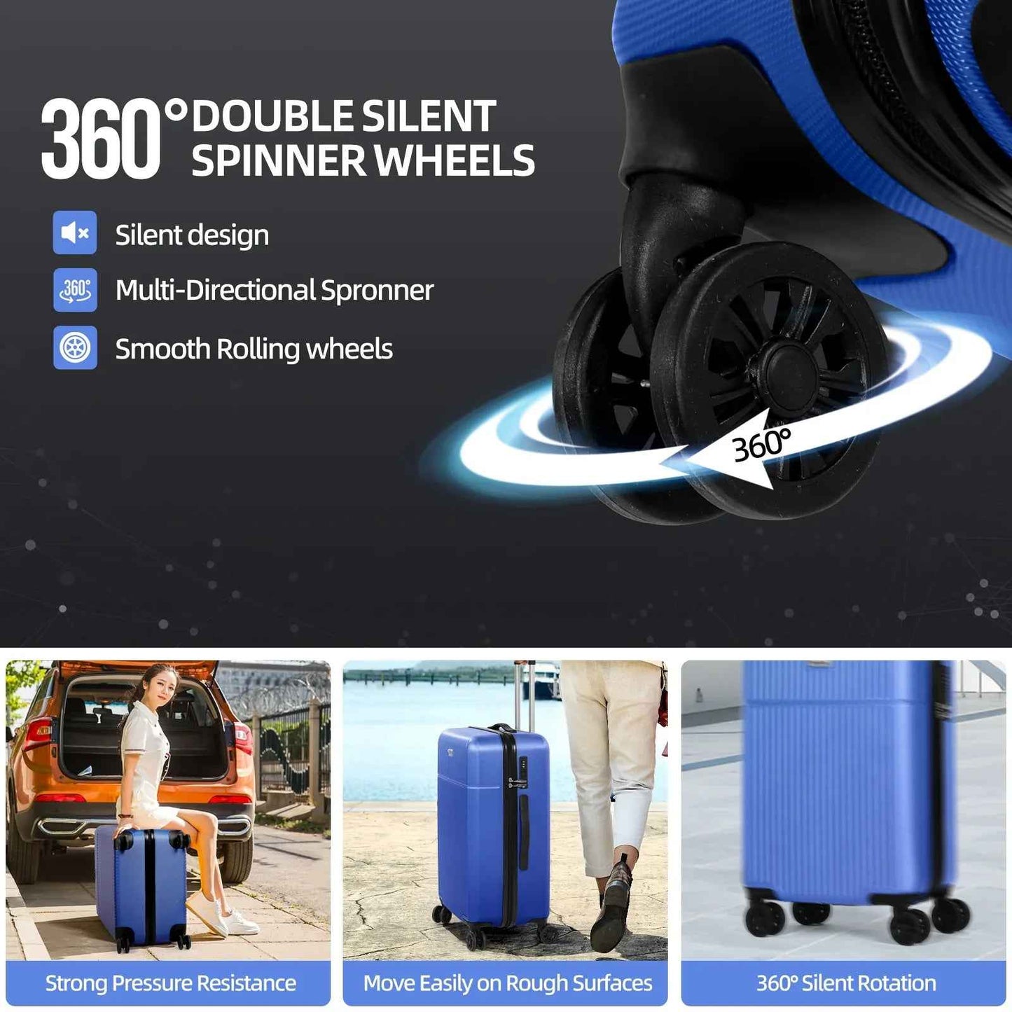 Hard Shell Travel Suitcase Sets 3 Blue