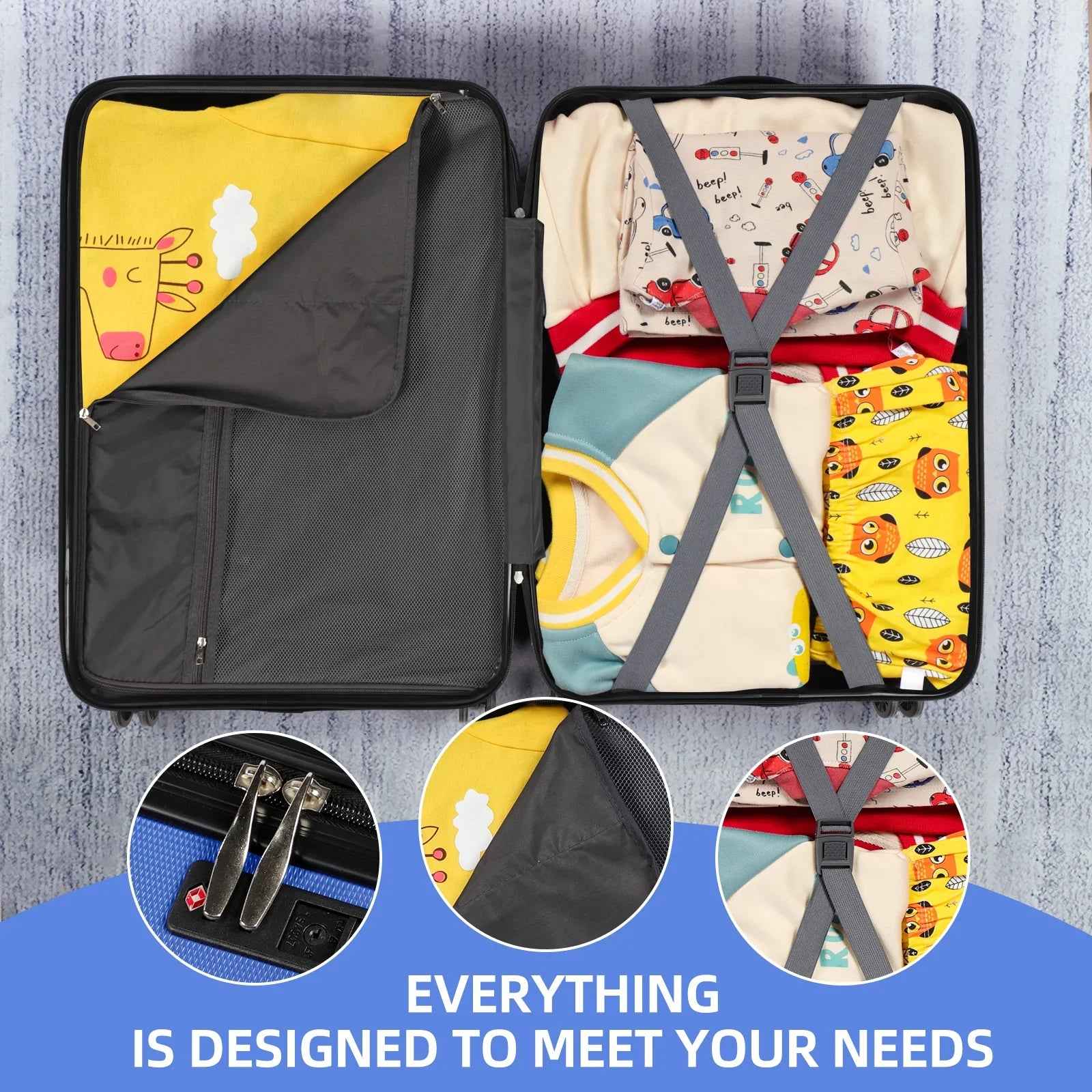 Hard Shell Travel Suitcase Sets 3 Blue