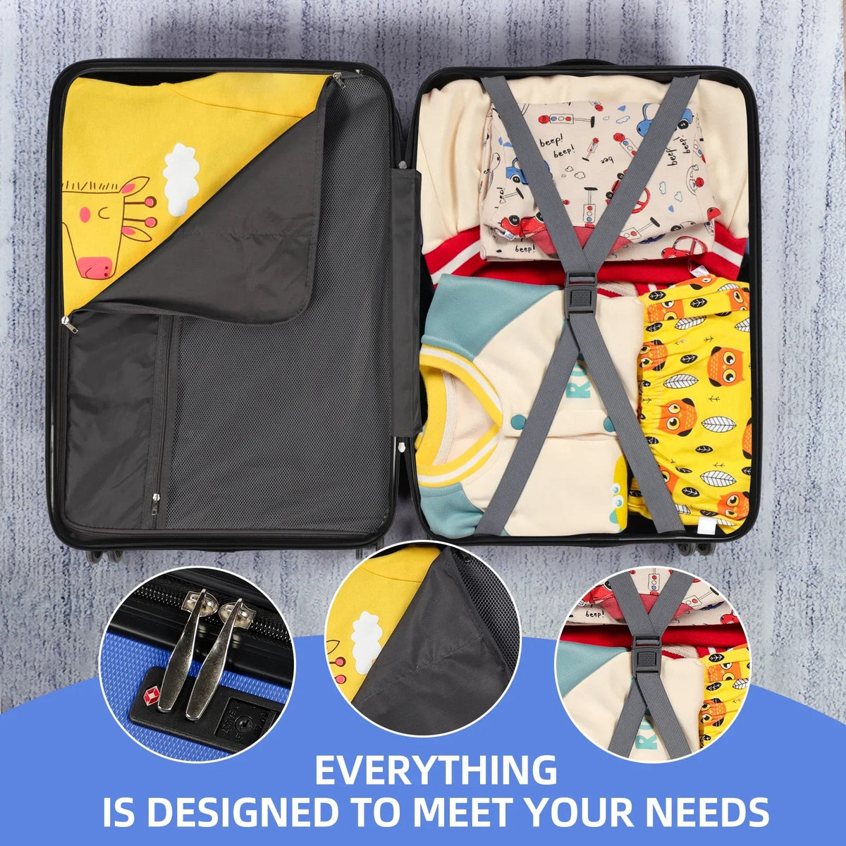 Hard Shell Travel Suitcase Sets 3 Blue
