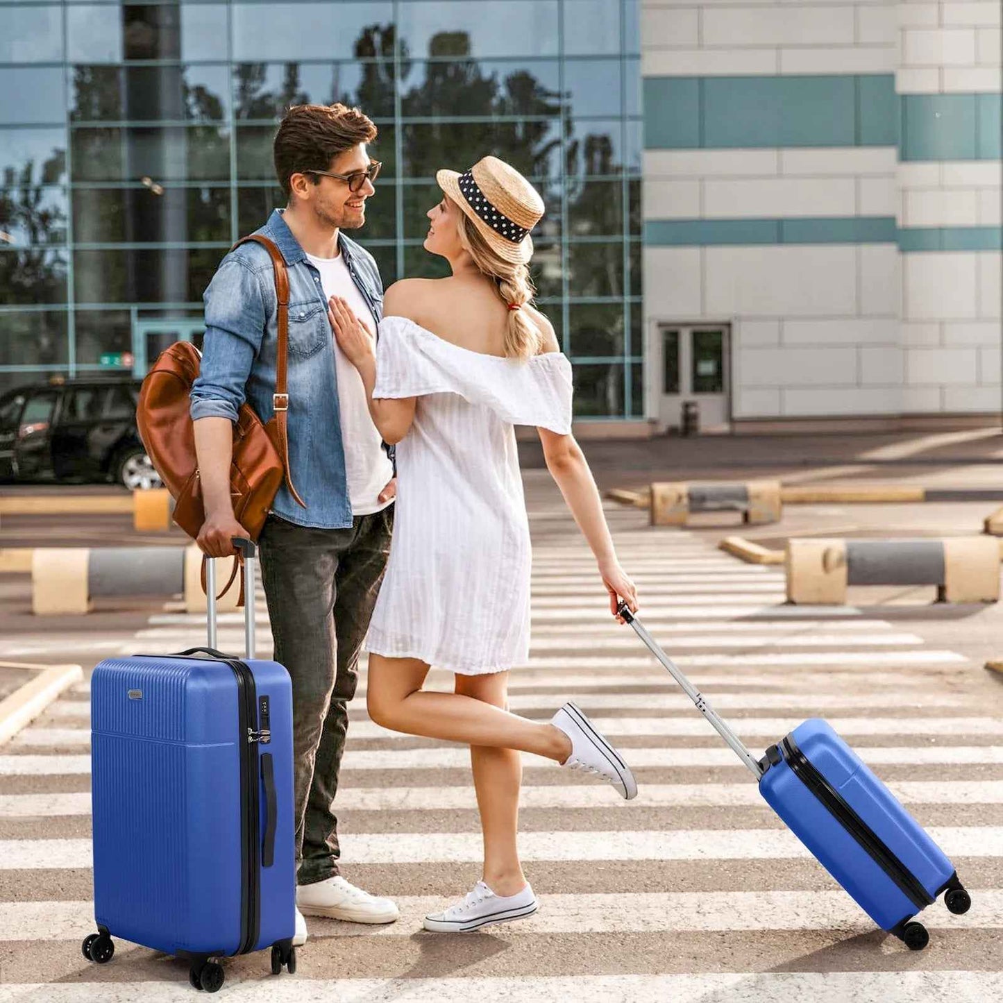 Hard Shell Travel Suitcase Sets 3 Blue