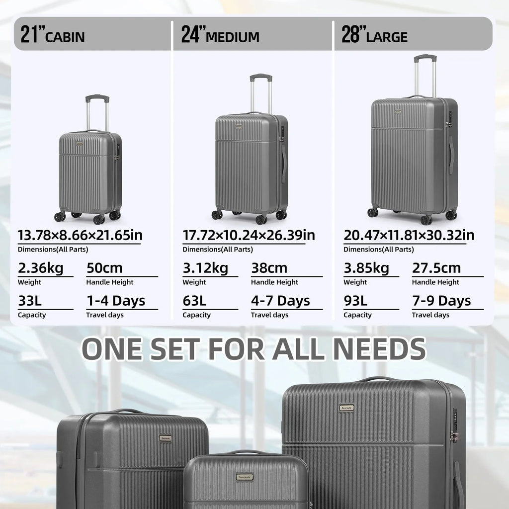Hard Shell Travel Suitcase Sets 3 Grey