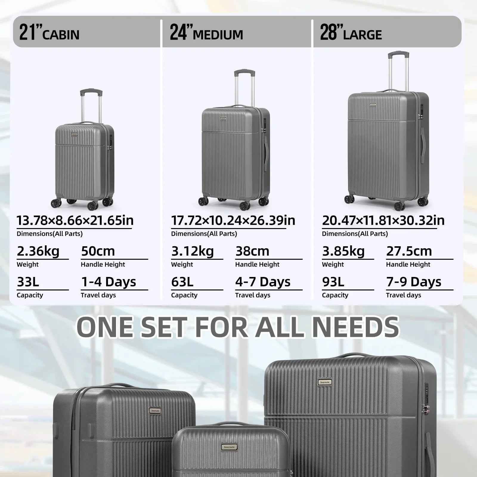 Hard Shell Travel Suitcase Sets 3 Grey