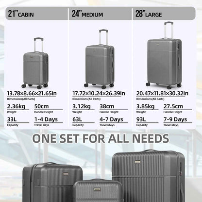 Hard Shell Travel Suitcase Sets 3 Grey