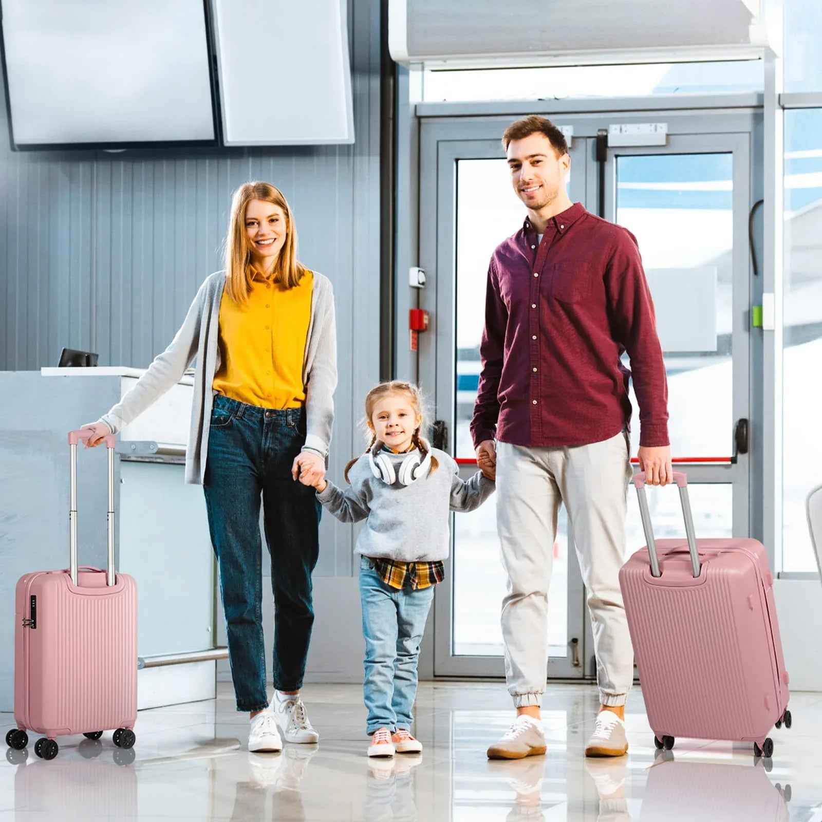 Hard Shell Travel Suitcase Sets 3 Pink