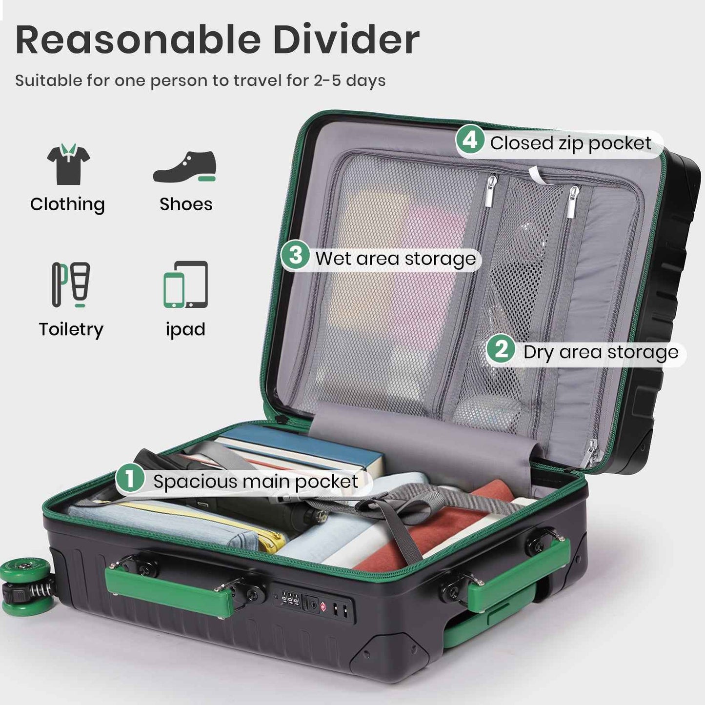 Tavoxda Lightweight Cabin Suitcase Black