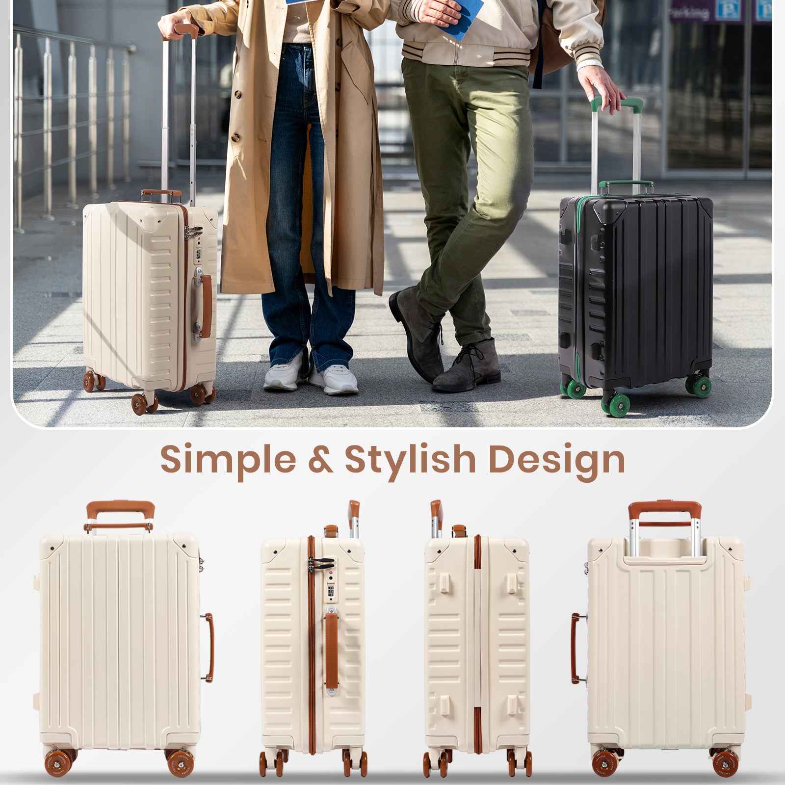 Tavoxda Lightweight Cabin Suitcase Cream