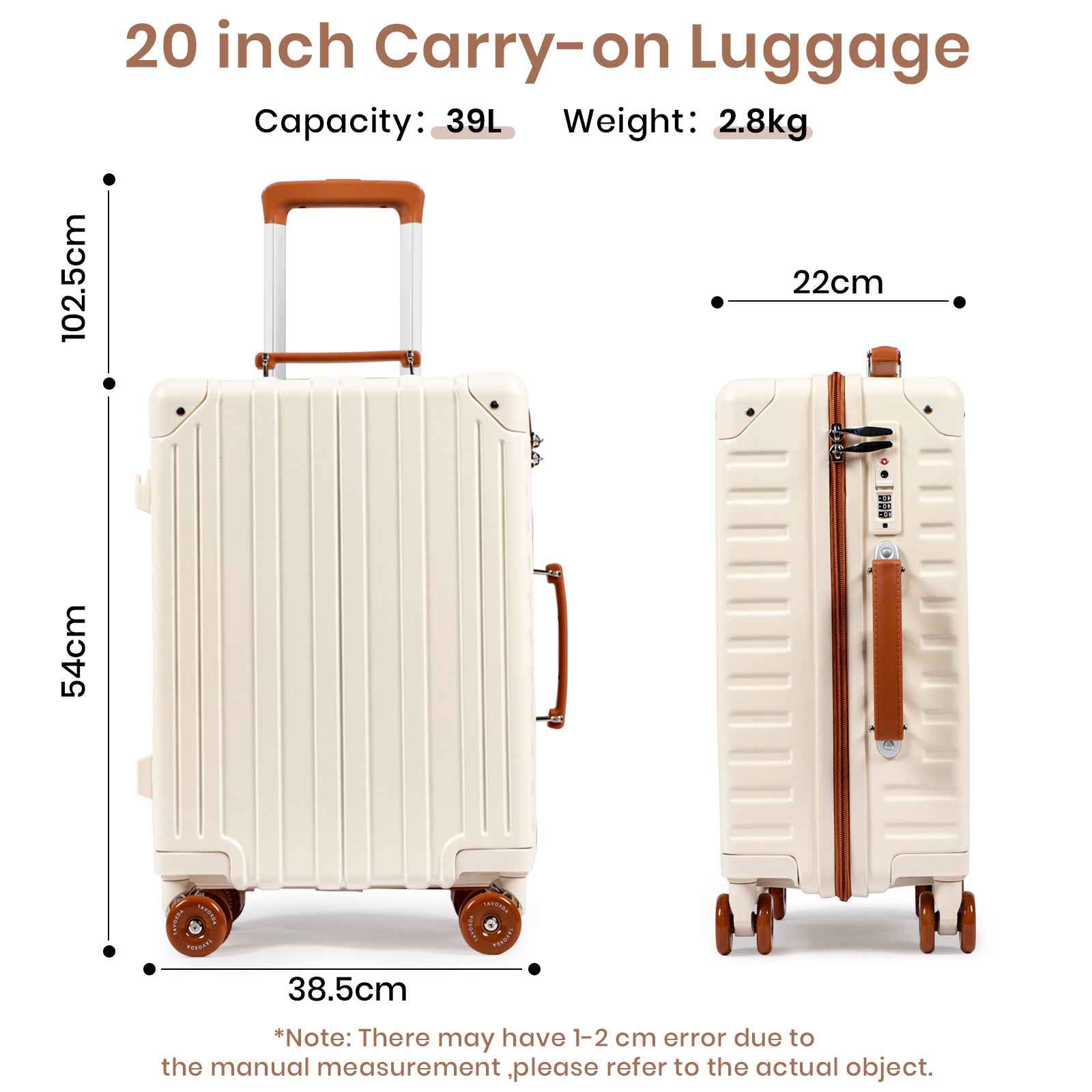 Tavoxda Lightweight Cabin Suitcase Cream