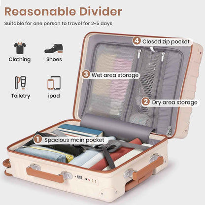 Tavoxda Lightweight Cabin Suitcase Cream