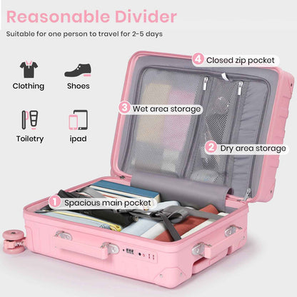 Tavoxda Lightweight Cabin Suitcase Pink