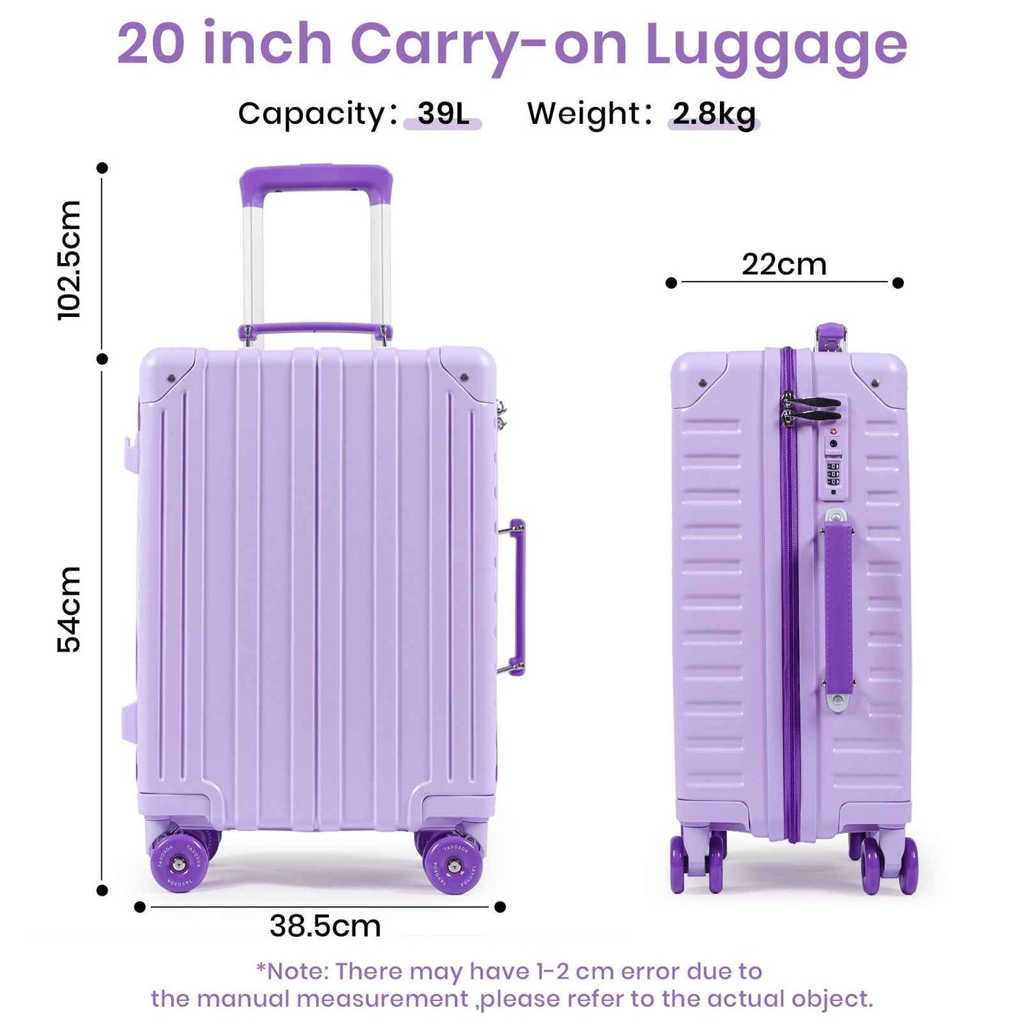Tavoxda Lightweight Cabin Suitcase Purple